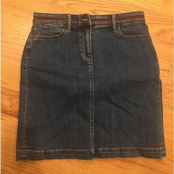 Talbots 4 petite midi jean skirt red built in belt - Picture 3 of 6